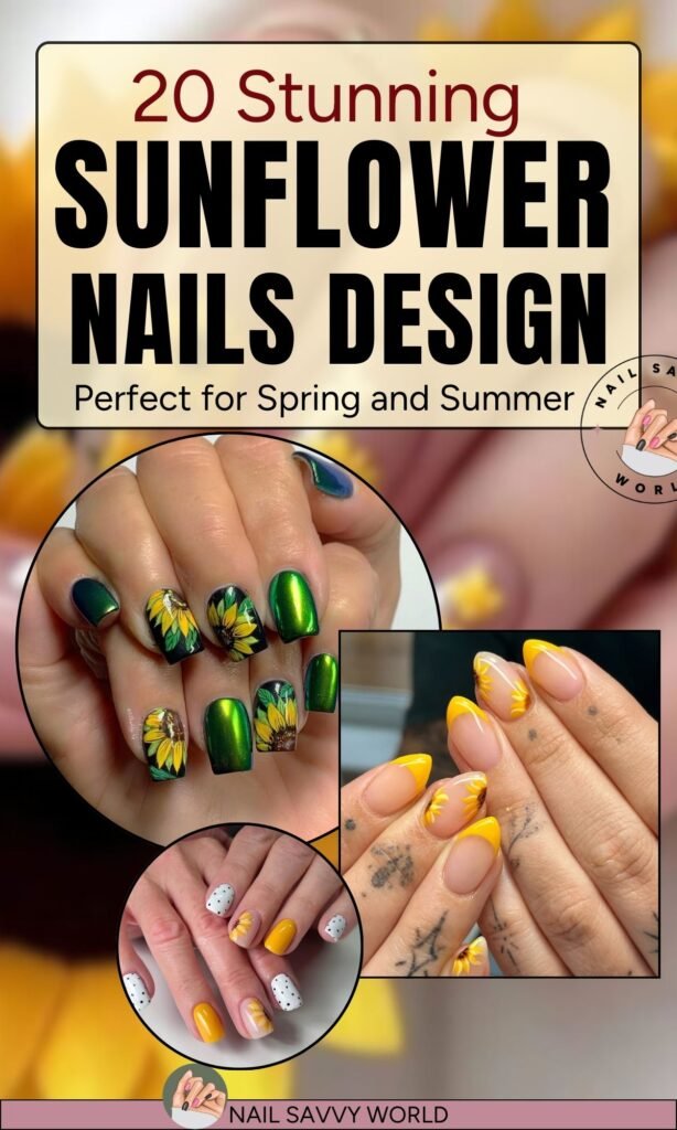 Get ready to bloom with these 20 stunning sunflower nail designs that are perfect for spring and summer! Whether you're into bold and bright sunflower tips, soft pastels with floral accents, or cute daisy-inspired nail art, this roundup has something for every vibe. These sunflower nails scream sunshine, fresh vibes, and total main character energy. Ideal for spring break, summer vacay, festivals, or just bringing a little sunshine to your everyday. Think yellow nails, floral nail art, spring nails inspo, and summer nail designs that’ll turn heads. Save this for your next nail appointment—your Pinterest board is gonna thank you. #sunflowernails #springnails #summernailideas #nailinspo #floralnails #nailartideas #naildesigns