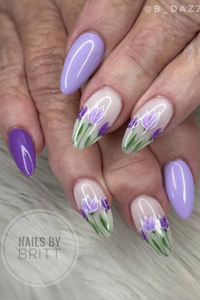 Lilac and deep purple with tulips on your mani