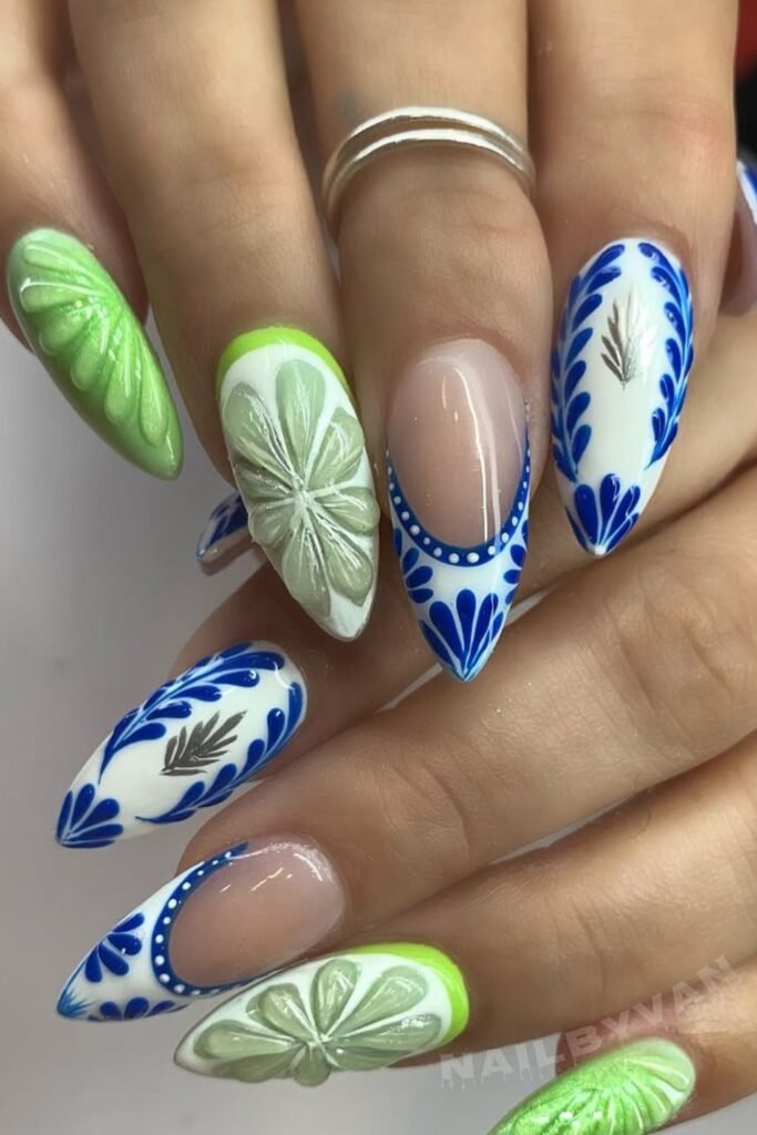 this mani makes statement while staying chic, it's a perfect choice! The detailed artwork feels inspired by traditional Mexican textiles, yet it has a modern flair that makes it totally unique.