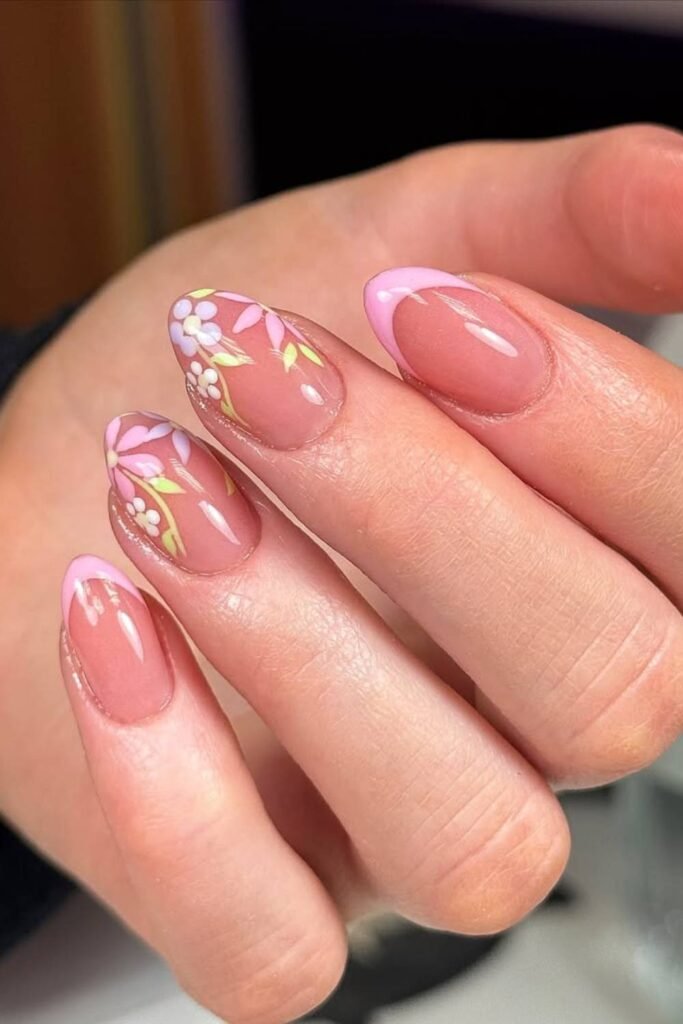  make it flirty and springtime-perfect with pink tones and micro floral art.