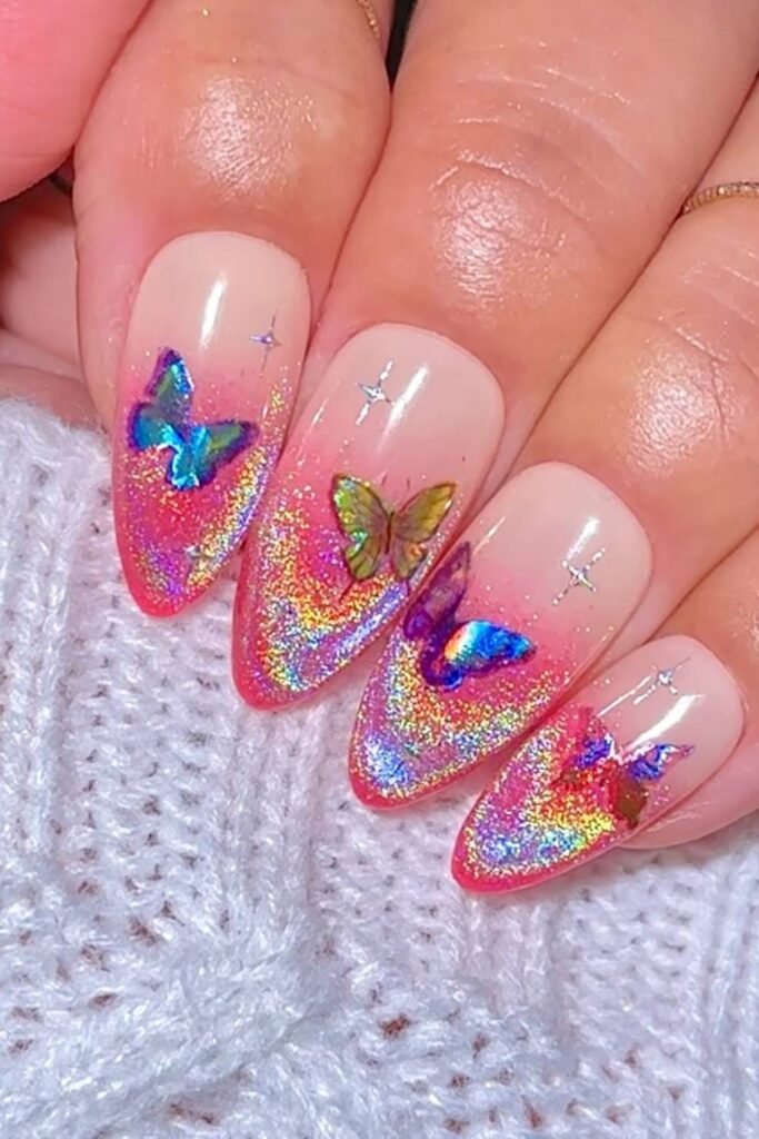 Tiny rainbow butterflies with a shimmering base = instant serotonin boost.